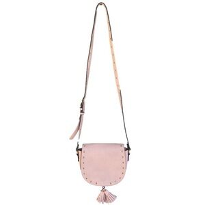 VICTORIA'S SECRET Crossbody Saddle Bag, Gold Studded, Tassels, Pink Faux Leather